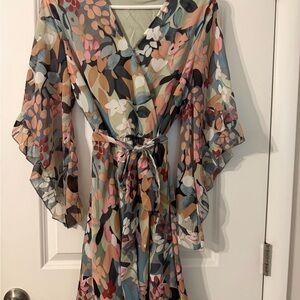 Floral Wrap Midi Dress in Multi-Color